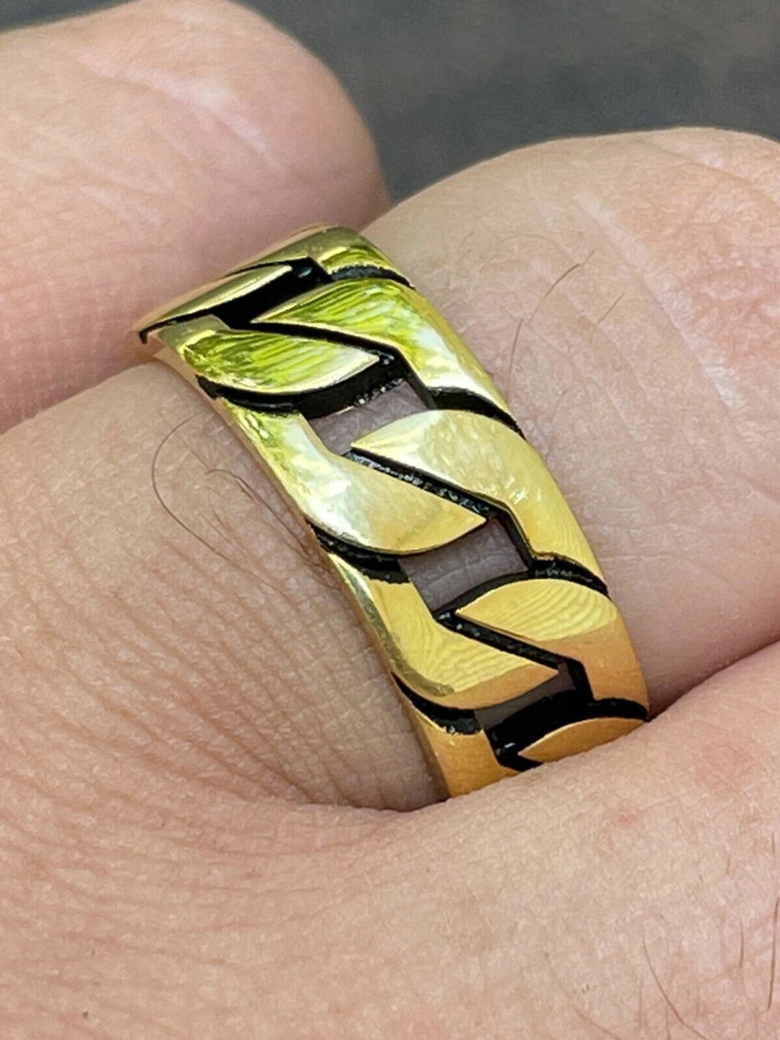 Mens Real Solid 925 Sterling Silver 14k Gold Vermeil Ring Miami Cuban Link Band 3 Mens Real Solid 925 Sterling Silver 14k Gold Vermeil Ring Miami Cuban Link Band