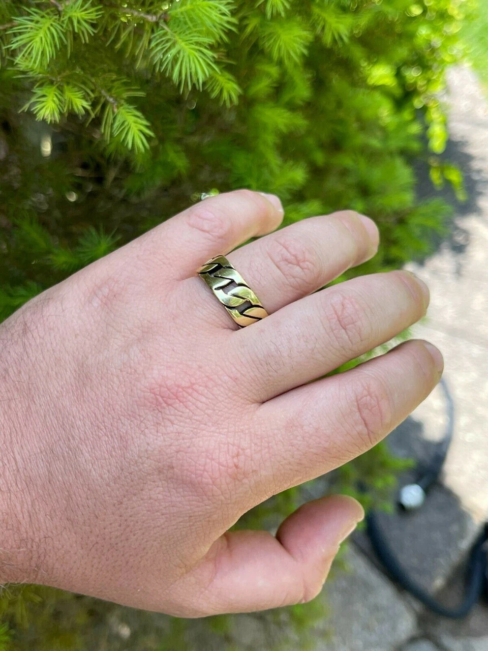 Mens Real Solid 925 Sterling Silver 14k Gold Vermeil Ring Miami Cuban Link Band 4 Mens Real Solid 925 Sterling Silver 14k Gold Vermeil Ring Miami Cuban Link Band - Image 2