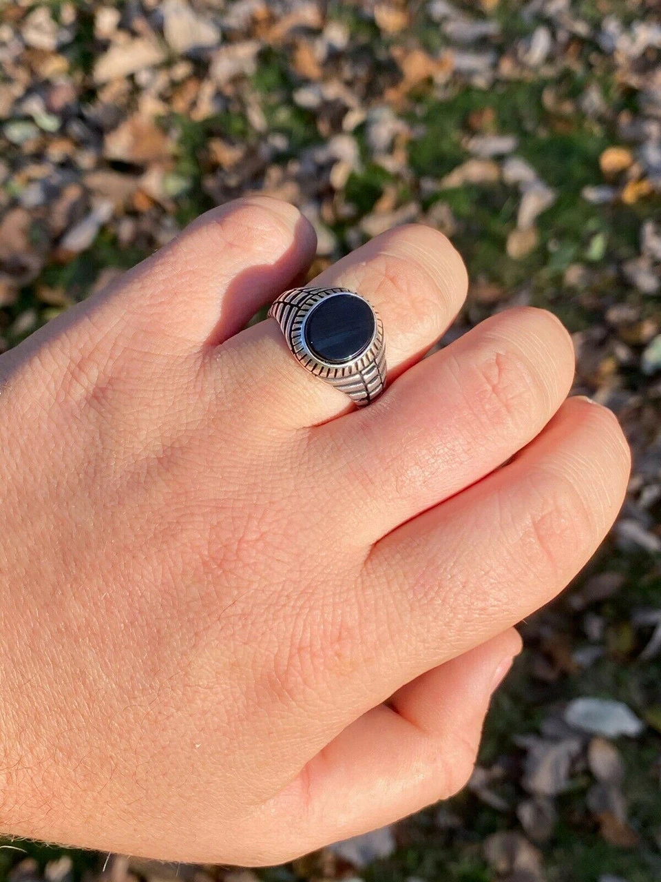 Mens Real Solid 925 Sterling Silver Black Onyx Signet Ring Round Pinky Sz 7-13 14 Mens Real Solid 925 Sterling Silver Black Onyx Signet Ring Round Pinky Sz 7-13 - Image 12