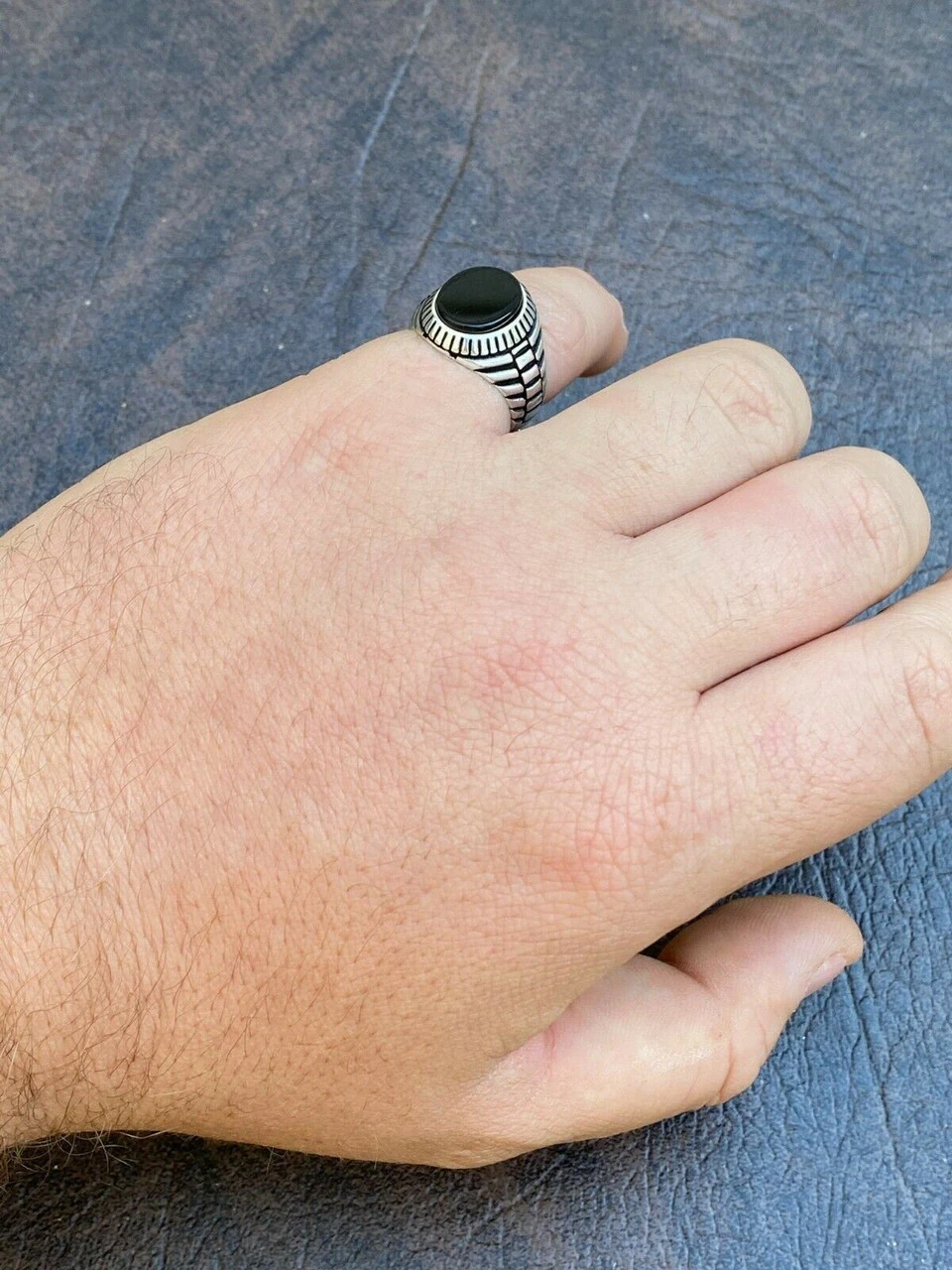 Mens Real Solid 925 Sterling Silver Black Onyx Signet Ring Round Pinky Sz 7-13 7 Mens Real Solid 925 Sterling Silver Black Onyx Signet Ring Round Pinky Sz 7-13 - Image 5