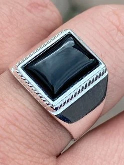 Mens Real Solid 925 Sterling Silver Black Onyx Signet Ring Size 7 8 9 10 11 12