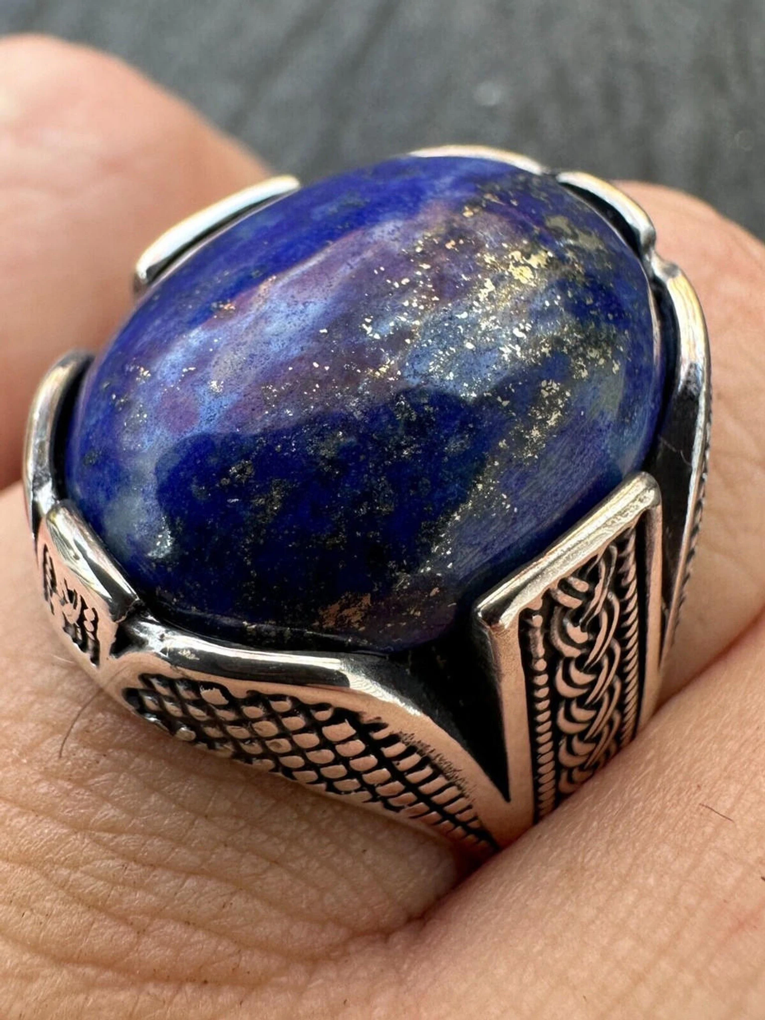Mens Real Solid 925 Sterling Silver Blue Lapis Lazuli Gemstone Ring Sizes 6-13 3 Mens Real Solid 925 Sterling Silver Blue Lapis Lazuli Gemstone Ring Sizes 6-13