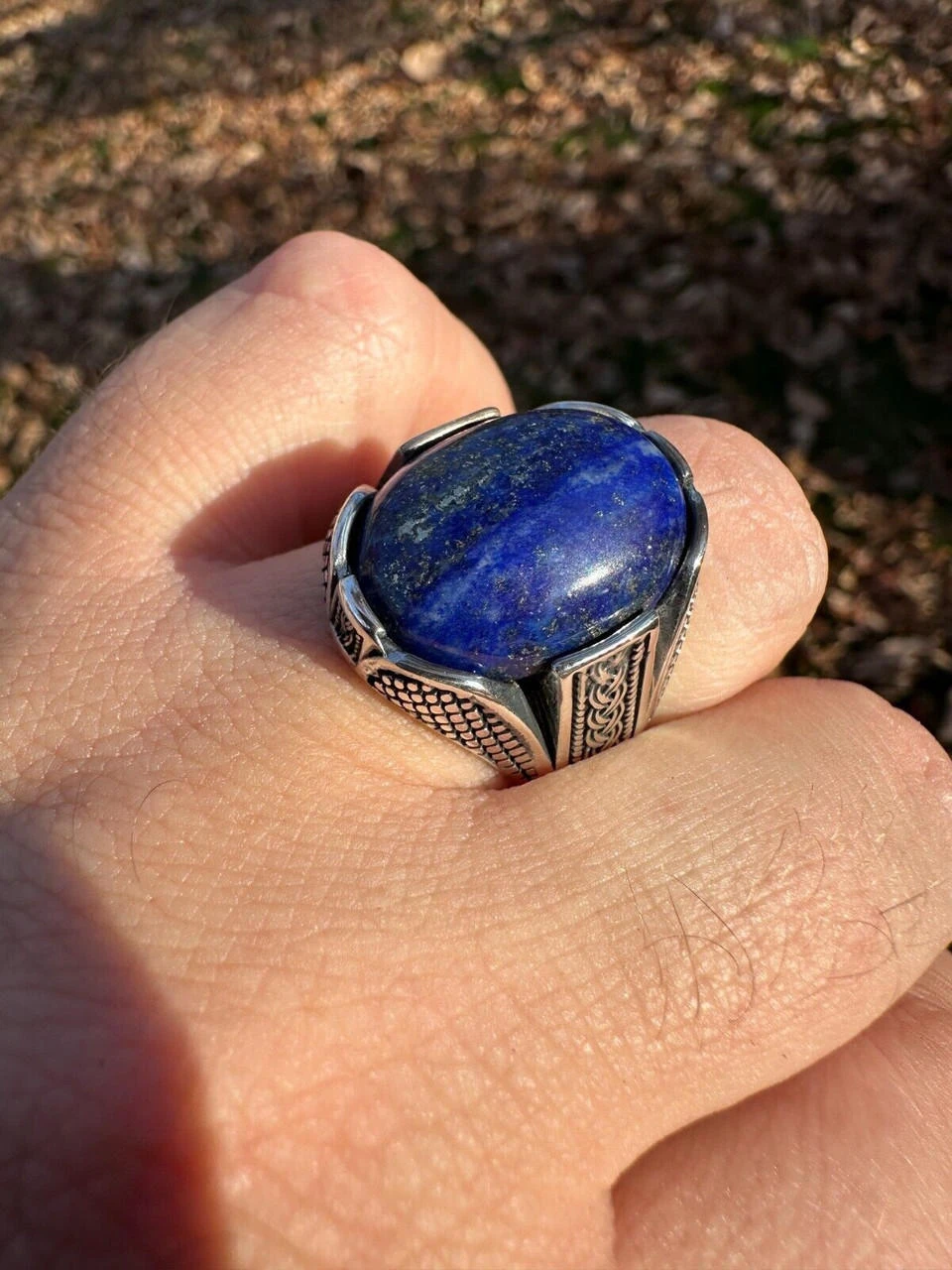Mens Real Solid 925 Sterling Silver Blue Lapis Lazuli Gemstone Ring Sizes 6-13 10 Mens Real Solid 925 Sterling Silver Blue Lapis Lazuli Gemstone Ring Sizes 6-13 - Image 8
