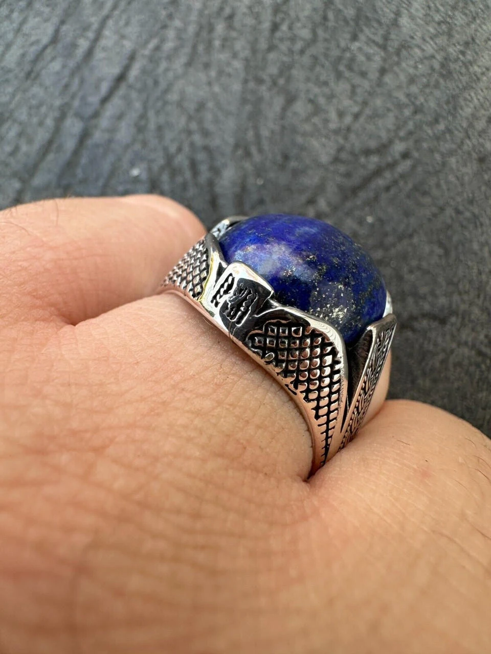 Mens Real Solid 925 Sterling Silver Blue Lapis Lazuli Gemstone Ring Sizes 6-13 7 Mens Real Solid 925 Sterling Silver Blue Lapis Lazuli Gemstone Ring Sizes 6-13 - Image 5