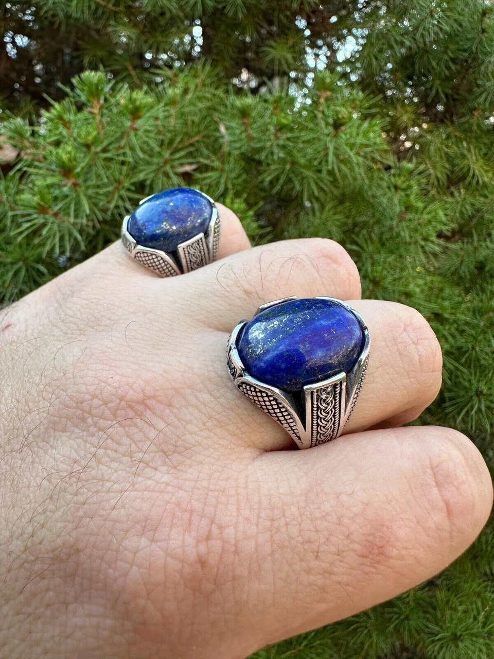 Mens Real Solid 925 Sterling Silver Blue Lapis Lazuli Gemstone Ring Sizes 6-13 4 Mens Real Solid 925 Sterling Silver Blue Lapis Lazuli Gemstone Ring Sizes 6-13 - Image 2
