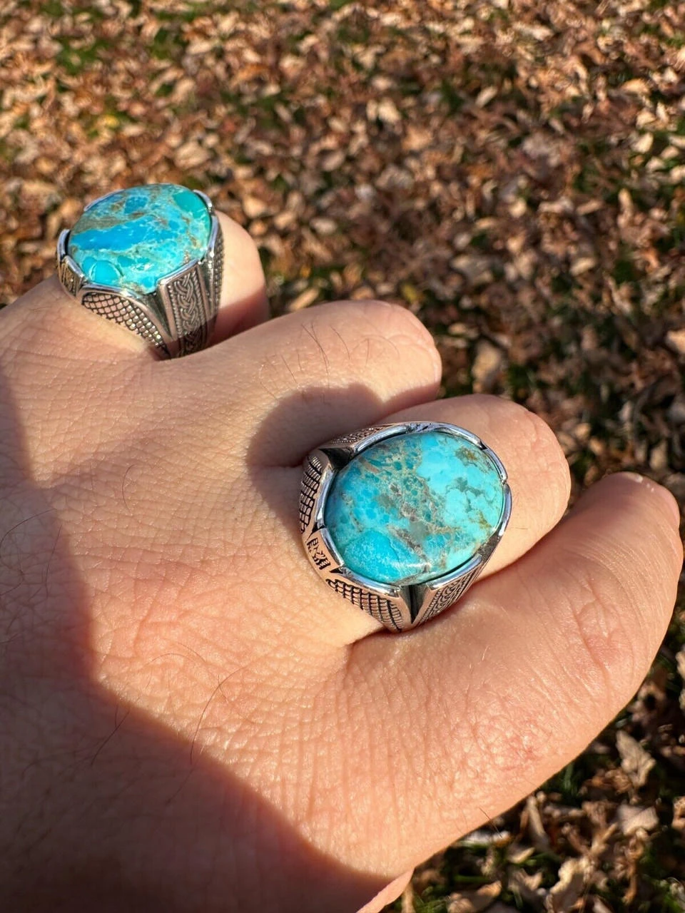 Mens Real Solid 925 Sterling Silver Blue Turquoise Natural Native Gemstone Ring 4 Mens Real Solid 925 Sterling Silver Blue Turquoise Natural Native Gemstone Ring - Image 2