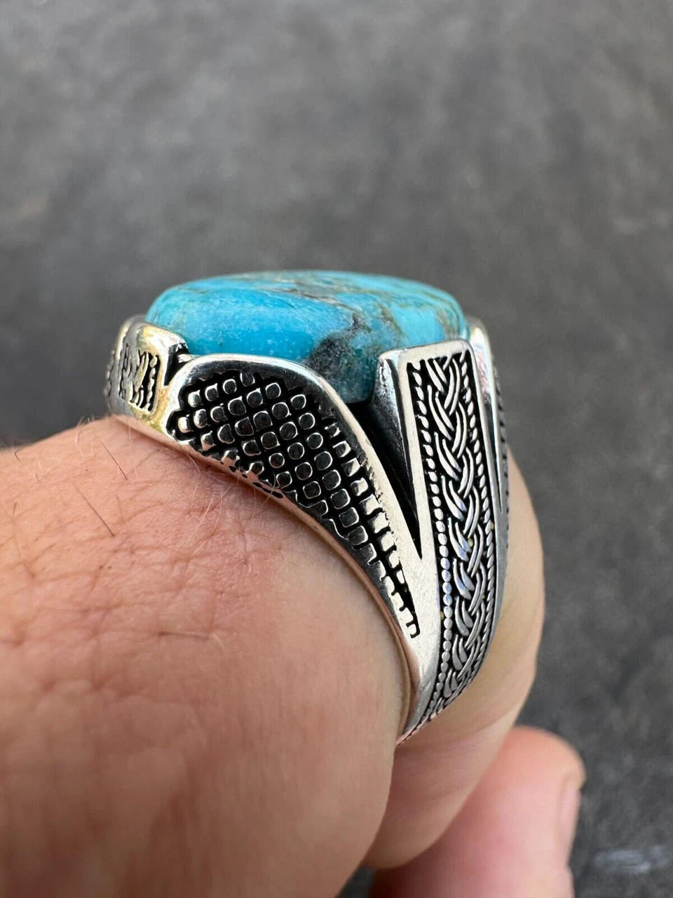 Mens Real Solid 925 Sterling Silver Blue Turquoise Natural Native Gemstone Ring 5 Mens Real Solid 925 Sterling Silver Blue Turquoise Natural Native Gemstone Ring - Image 3