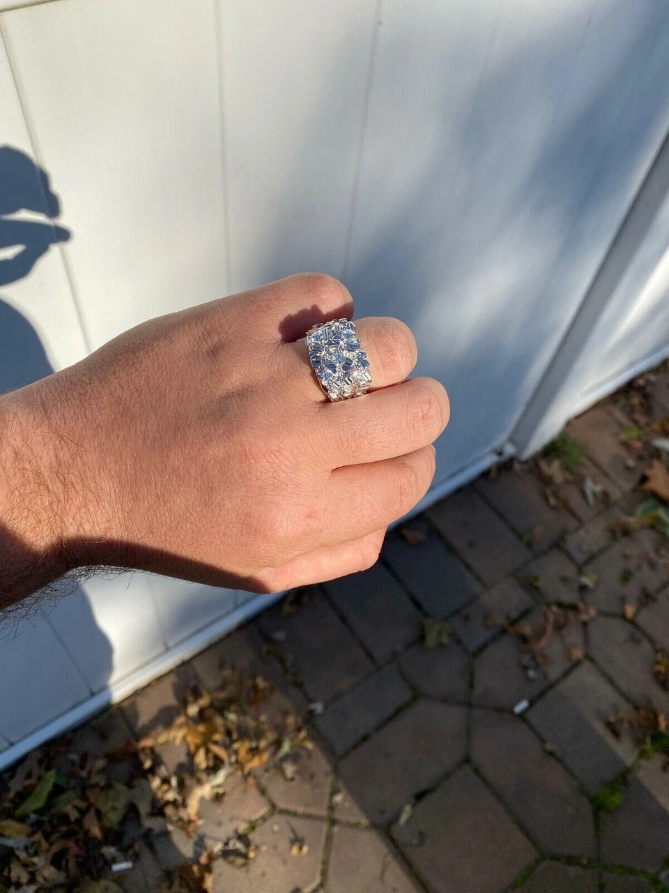 Mens REAL Solid 925 Sterling Silver Diamond Nugget Ring Sz 7-13 Hip Hop Ring ICY 11 Mens REAL Solid 925 Sterling Silver Diamond Nugget Ring Sz 7-13 Hip Hop Ring ICY - Image 9