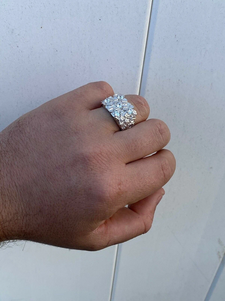 Mens REAL Solid 925 Sterling Silver Diamond Nugget Ring Sz 7-13 Hip Hop Ring ICY 10 Mens REAL Solid 925 Sterling Silver Diamond Nugget Ring Sz 7-13 Hip Hop Ring ICY - Image 8
