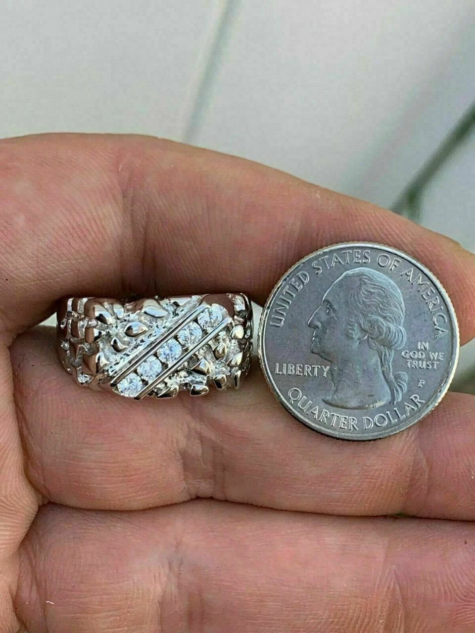 Mens REAL Solid 925 Sterling Silver Diamond Nugget Ring Sz 7-13 Pinky Super Iced 6 Mens REAL Solid 925 Sterling Silver Diamond Nugget Ring Sz 7-13 Pinky Super Iced - Image 4
