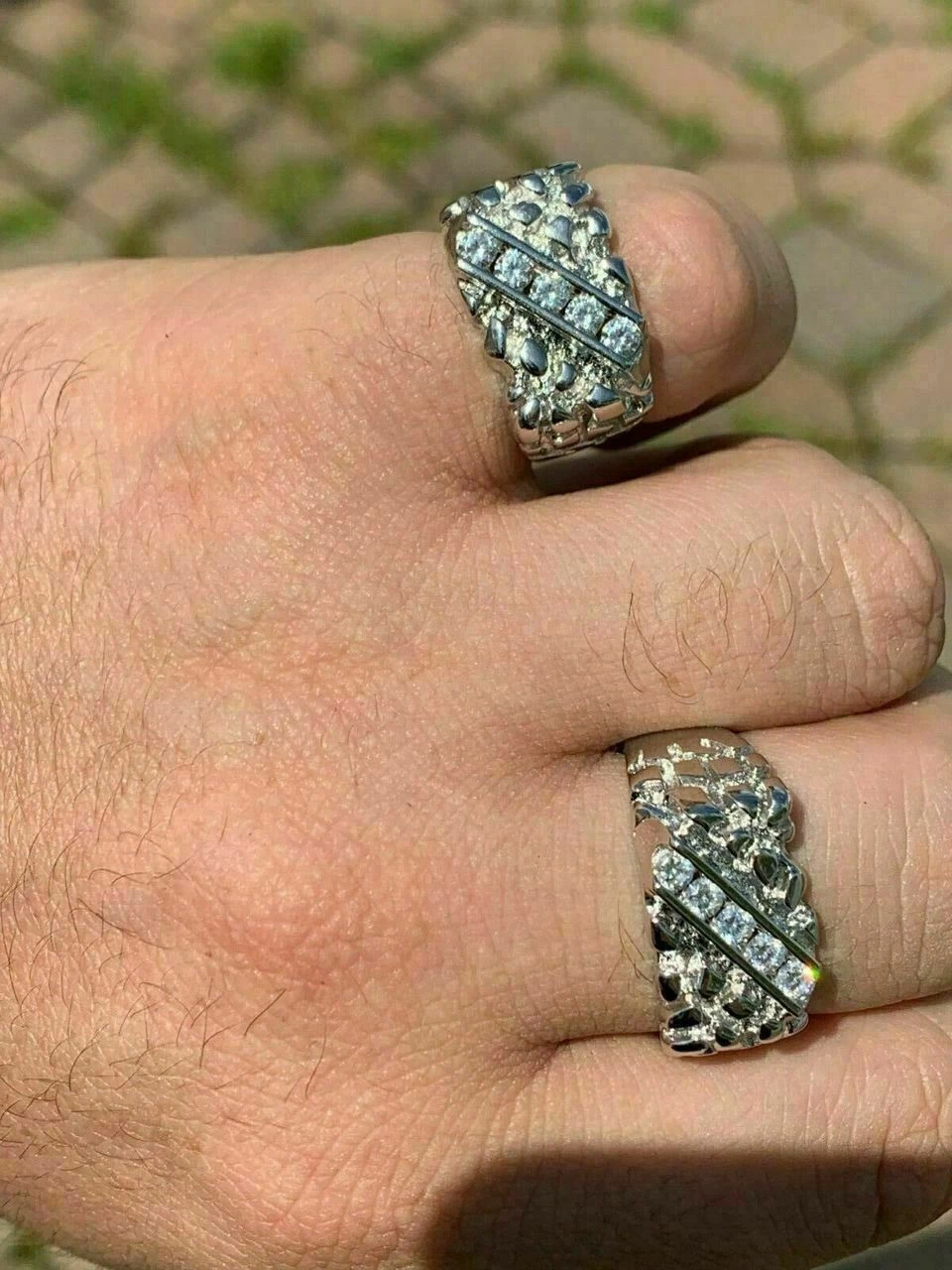 Mens REAL Solid 925 Sterling Silver Diamond Nugget Ring Sz 7-13 Pinky Super Iced 12 Mens REAL Solid 925 Sterling Silver Diamond Nugget Ring Sz 7-13 Pinky Super Iced - Image 10