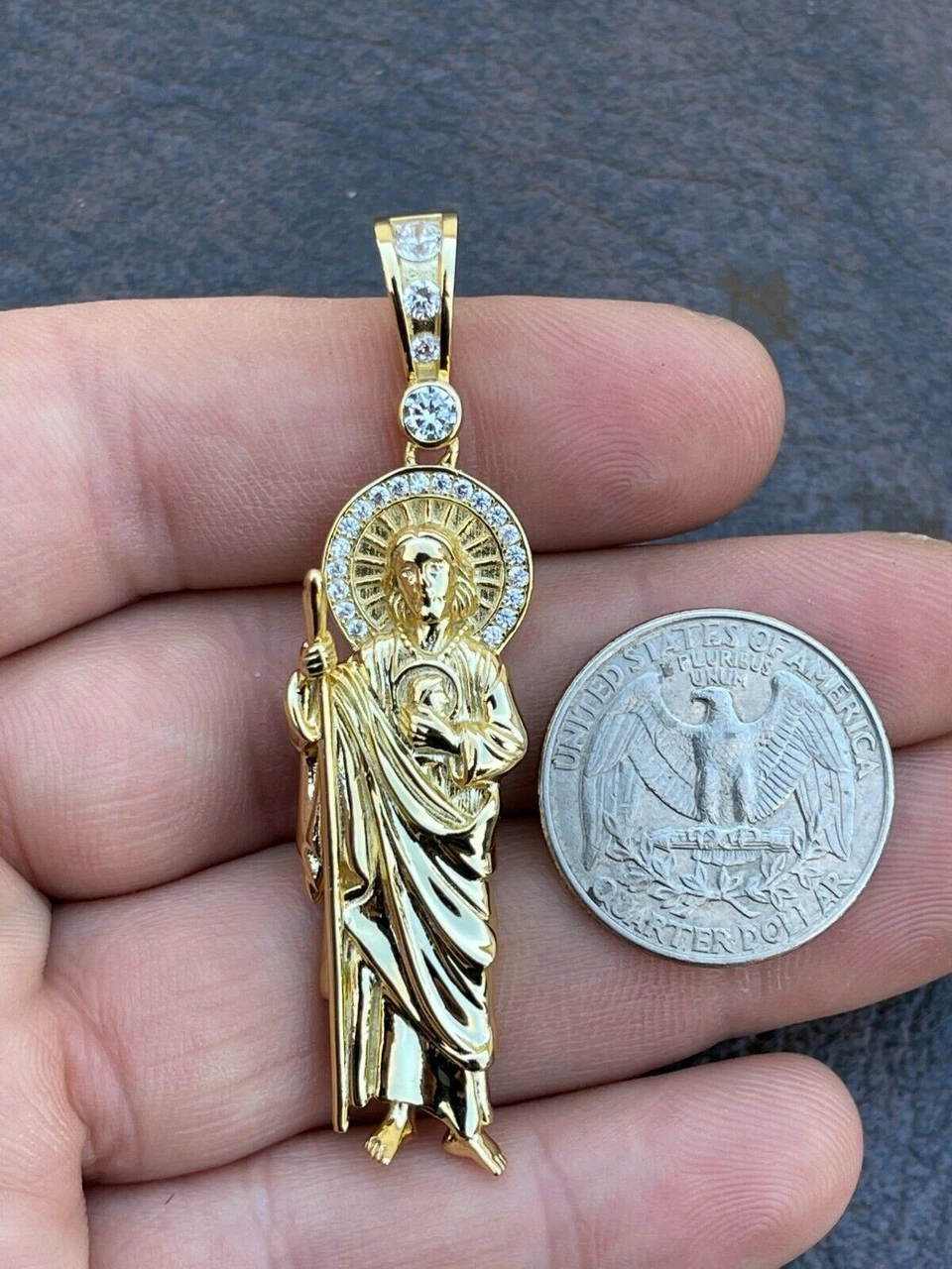 Men's Real Solid 925 Sterling Silver / Gold St Jude San Judas Tadeo Iced Pendant 10 Men's Real Solid 925 Sterling Silver / Gold St Jude San Judas Tadeo Iced Pendant - Image 8