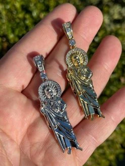 Men's Real Solid 925 Sterling Silver / Gold St Jude San Judas Tadeo Iced Pendant 21 Men's Real Solid 925 Sterling Silver / Gold St Jude San Judas Tadeo Iced Pendant -Harlem Bling Shop harlembling mens real solid 925 sterling silver gold st jude san judas tadeo iced pendant 39438.1664395370