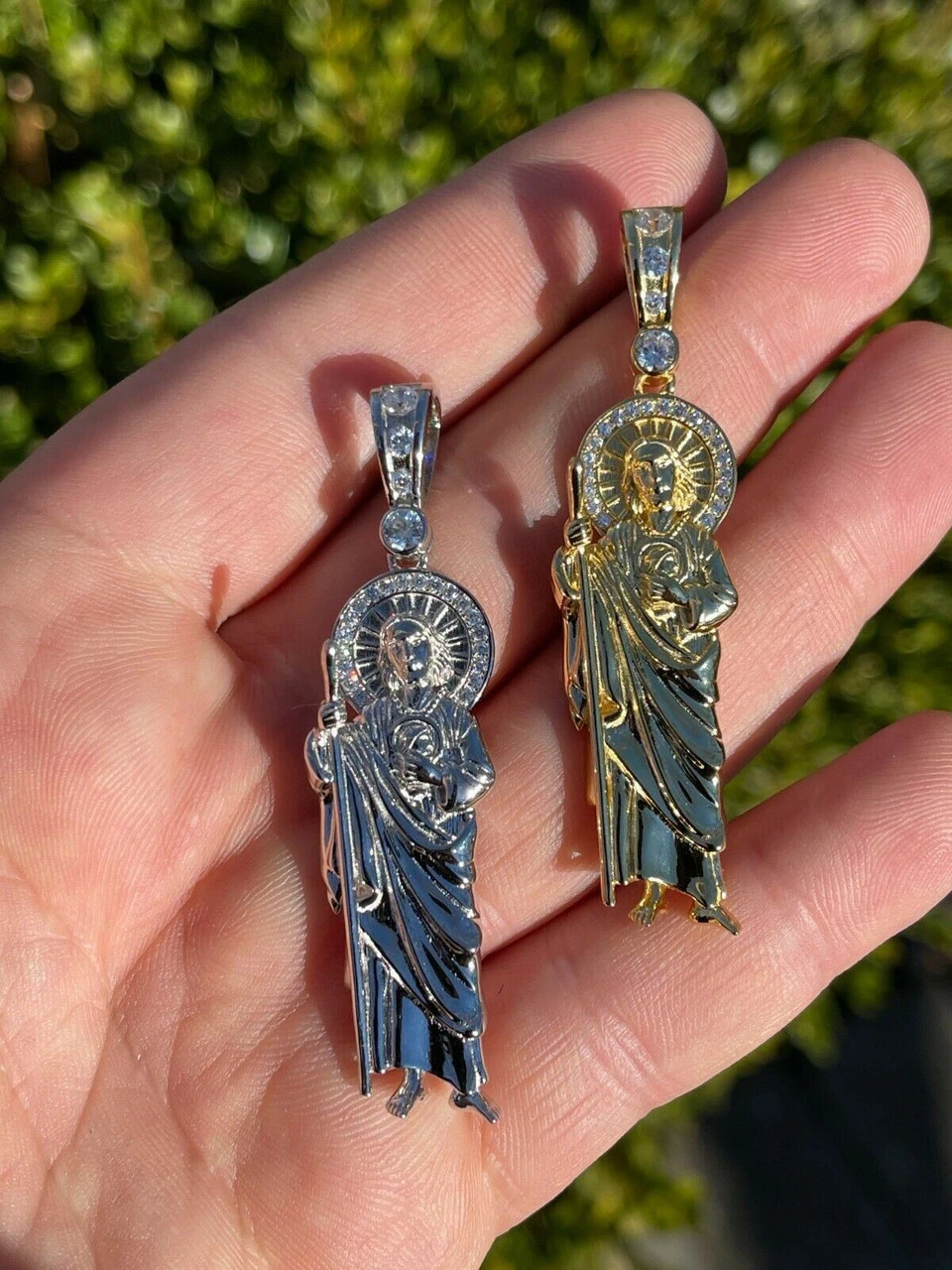 Men's Real Solid 925 Sterling Silver / Gold St Jude San Judas Tadeo Iced Pendant 4 Men's Real Solid 925 Sterling Silver / Gold St Jude San Judas Tadeo Iced Pendant - Image 2