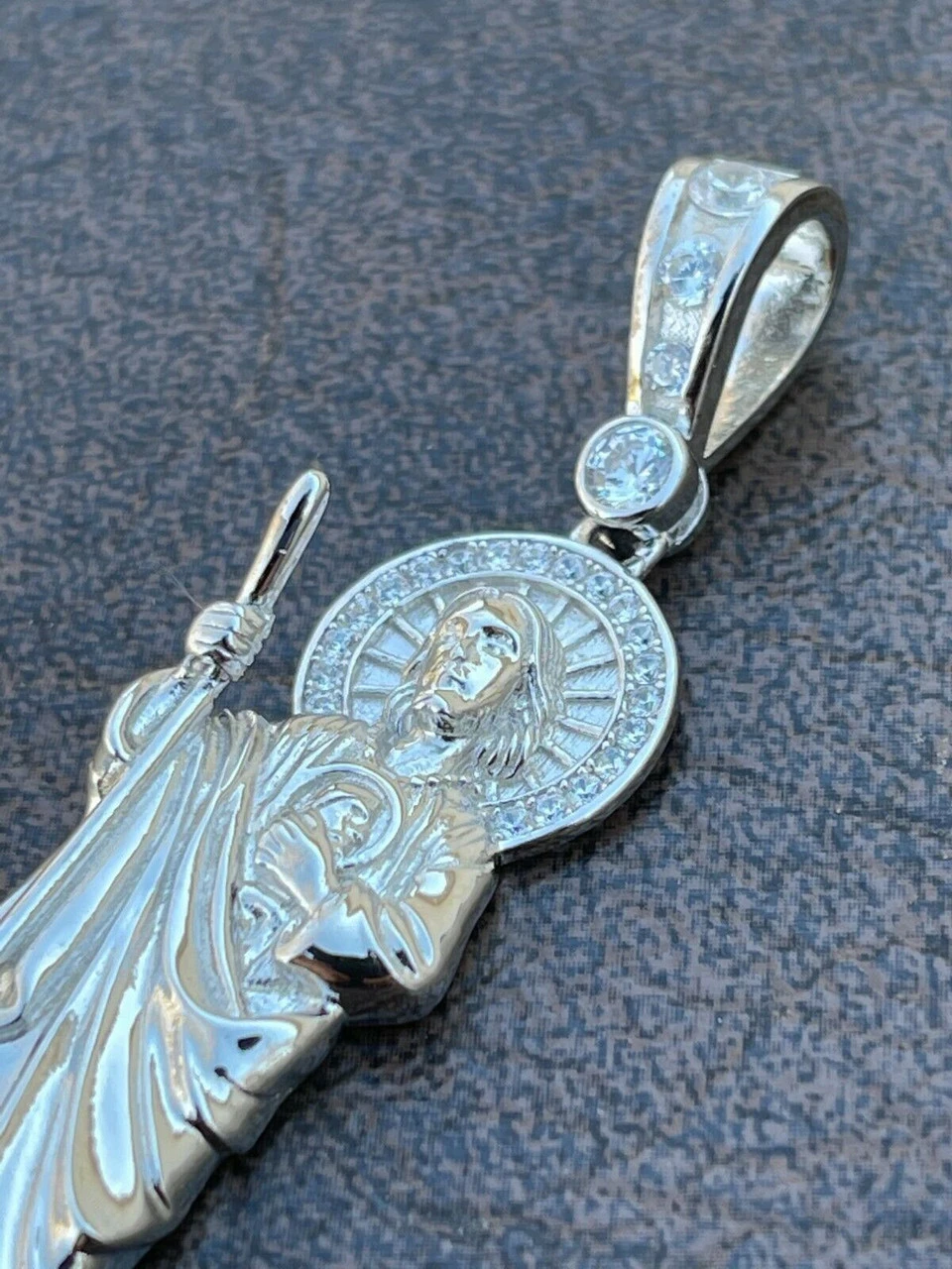 Men's Real Solid 925 Sterling Silver / Gold St Jude San Judas Tadeo Iced Pendant 8 Men's Real Solid 925 Sterling Silver / Gold St Jude San Judas Tadeo Iced Pendant - Image 6