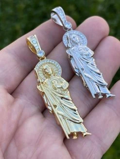 Men's Real Solid 925 Sterling Silver / Gold St Jude San Judas Tadeo Iced Pendant 15 Men's Real Solid 925 Sterling Silver / Gold St Jude San Judas Tadeo Iced Pendant -Harlem Bling Shop harlembling mens real solid 925 sterling silver gold st jude san judas tadeo iced pendant 68318.1664396603