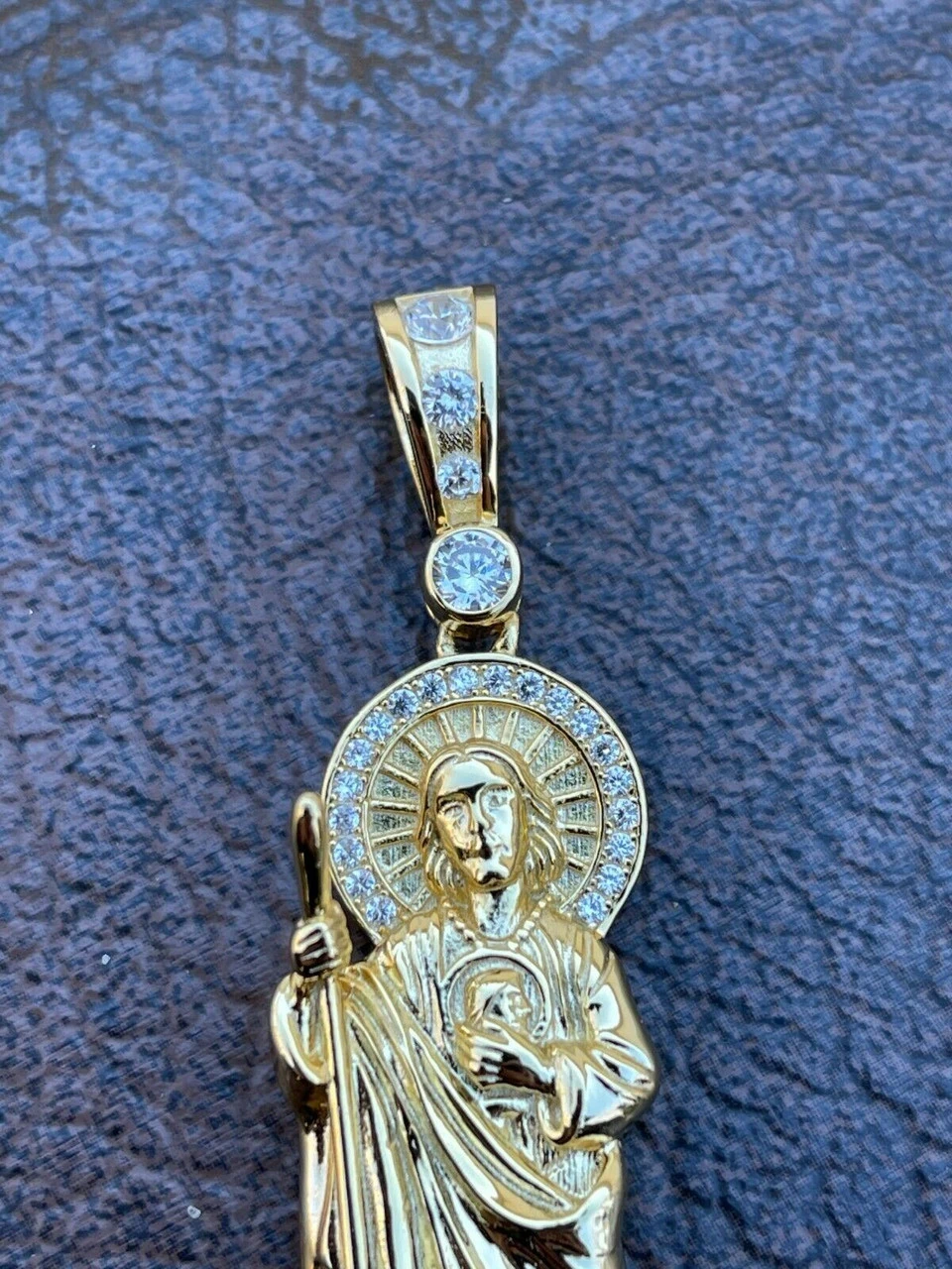 Men's Real Solid 925 Sterling Silver / Gold St Jude San Judas Tadeo Iced Pendant 7 Men's Real Solid 925 Sterling Silver / Gold St Jude San Judas Tadeo Iced Pendant - Image 5