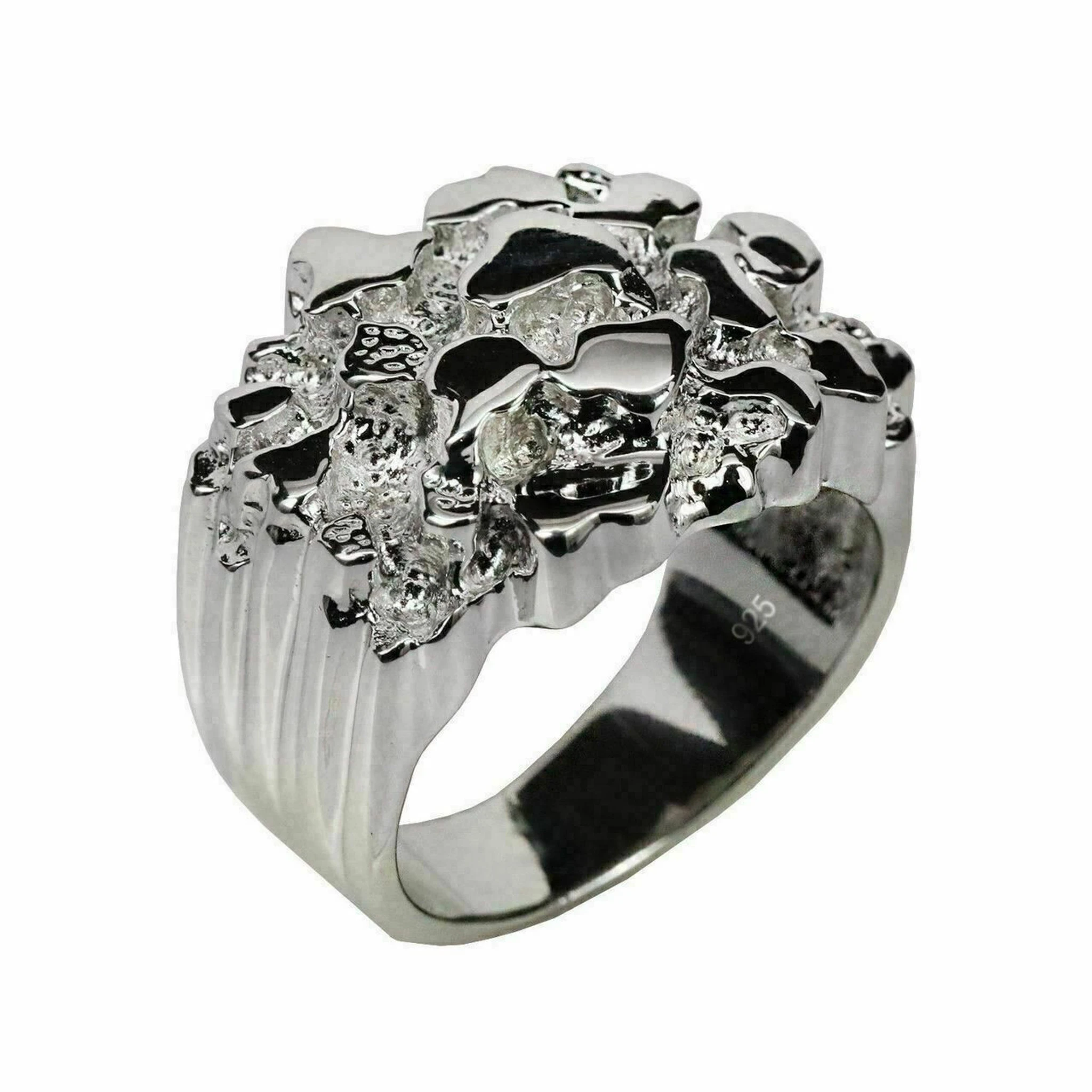 Men's REAL Solid 925 Sterling Silver Heavy Nugget Ring 3 Men's REAL Solid 925 Sterling Silver Heavy Nugget Ring