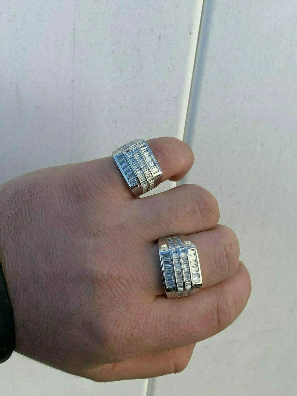 Mens REAL Solid 925 Sterling Silver Iced Baguette CZ Square Ring Pinky Or Signet 10 Mens REAL Solid 925 Sterling Silver Iced Baguette CZ Square Ring Pinky Or Signet - Image 8