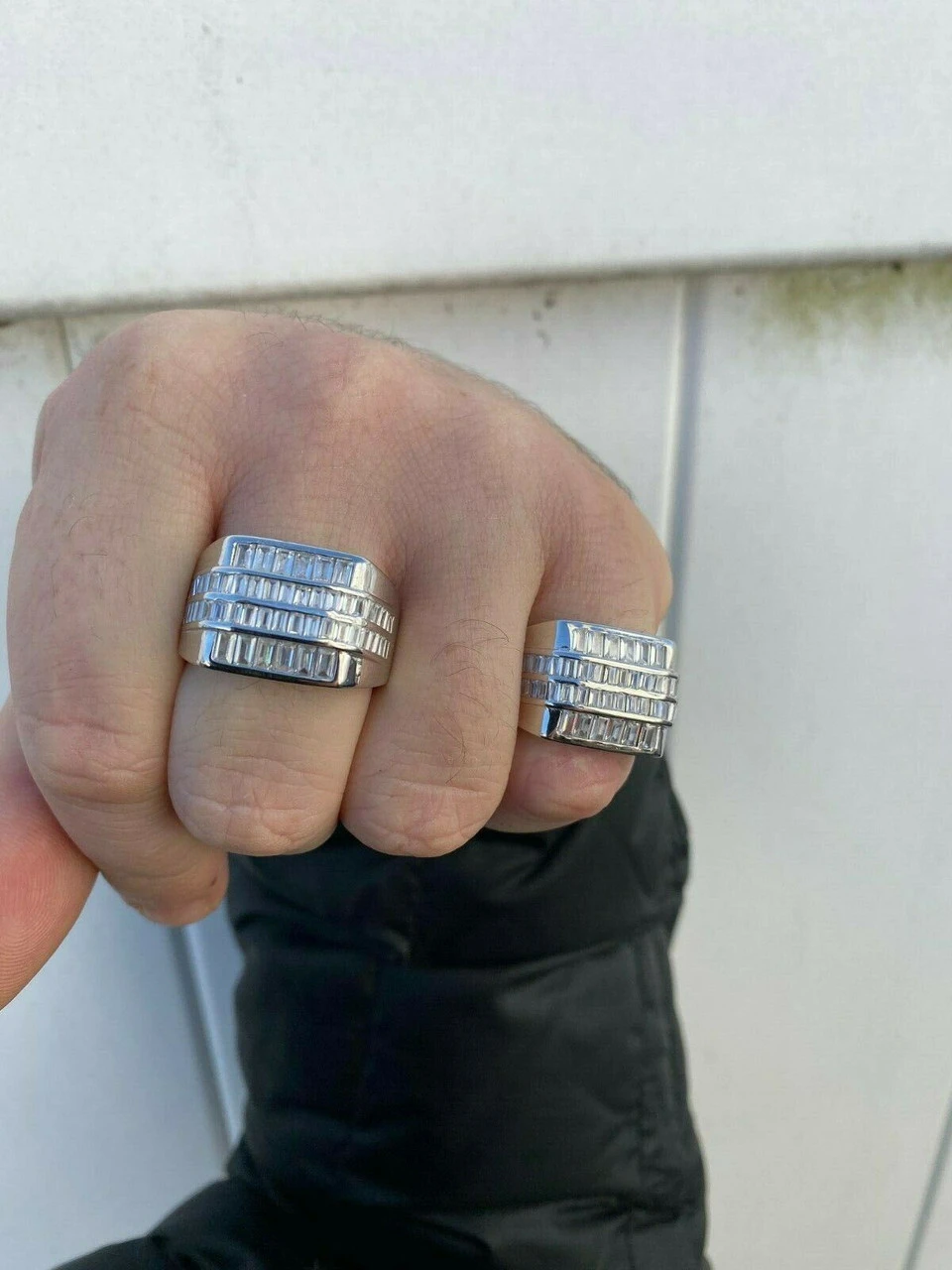 Mens REAL Solid 925 Sterling Silver Iced Baguette CZ Square Ring Pinky Or Signet 7 Mens REAL Solid 925 Sterling Silver Iced Baguette CZ Square Ring Pinky Or Signet - Image 5