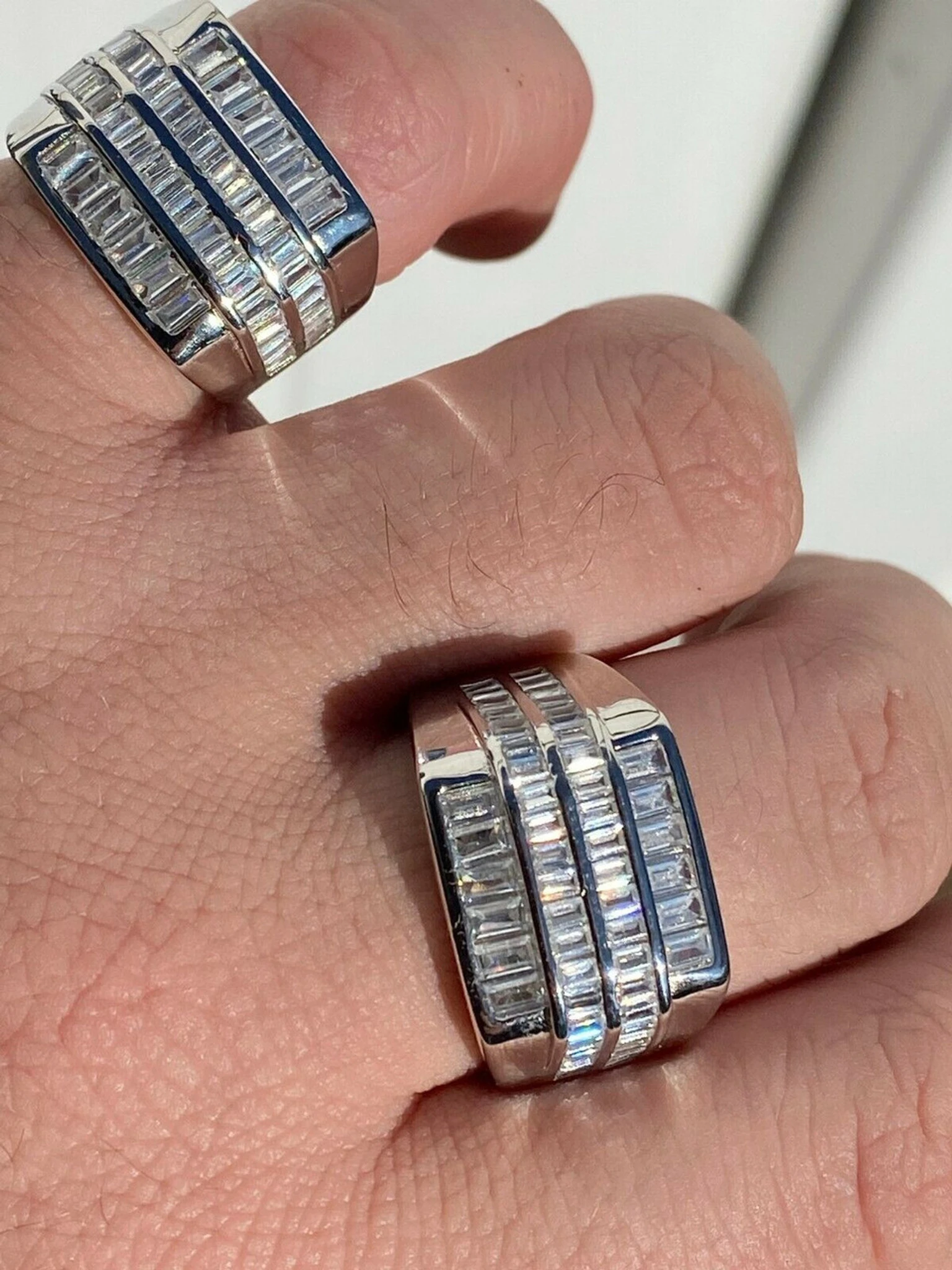 Mens REAL Solid 925 Sterling Silver Iced Baguette CZ Square Ring Pinky Or Signet 3 Mens REAL Solid 925 Sterling Silver Iced Baguette CZ Square Ring Pinky Or Signet