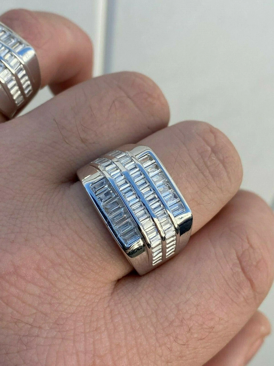 Mens REAL Solid 925 Sterling Silver Iced Baguette CZ Square Ring Pinky Or Signet 6 Mens REAL Solid 925 Sterling Silver Iced Baguette CZ Square Ring Pinky Or Signet - Image 4