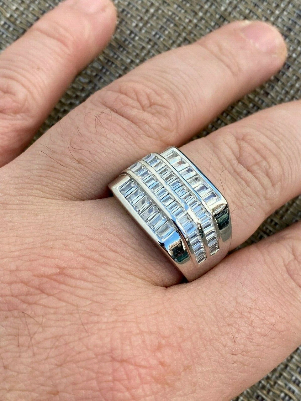 Mens REAL Solid 925 Sterling Silver Iced Baguette CZ Square Ring Pinky Or Signet 13 Mens REAL Solid 925 Sterling Silver Iced Baguette CZ Square Ring Pinky Or Signet - Image 11