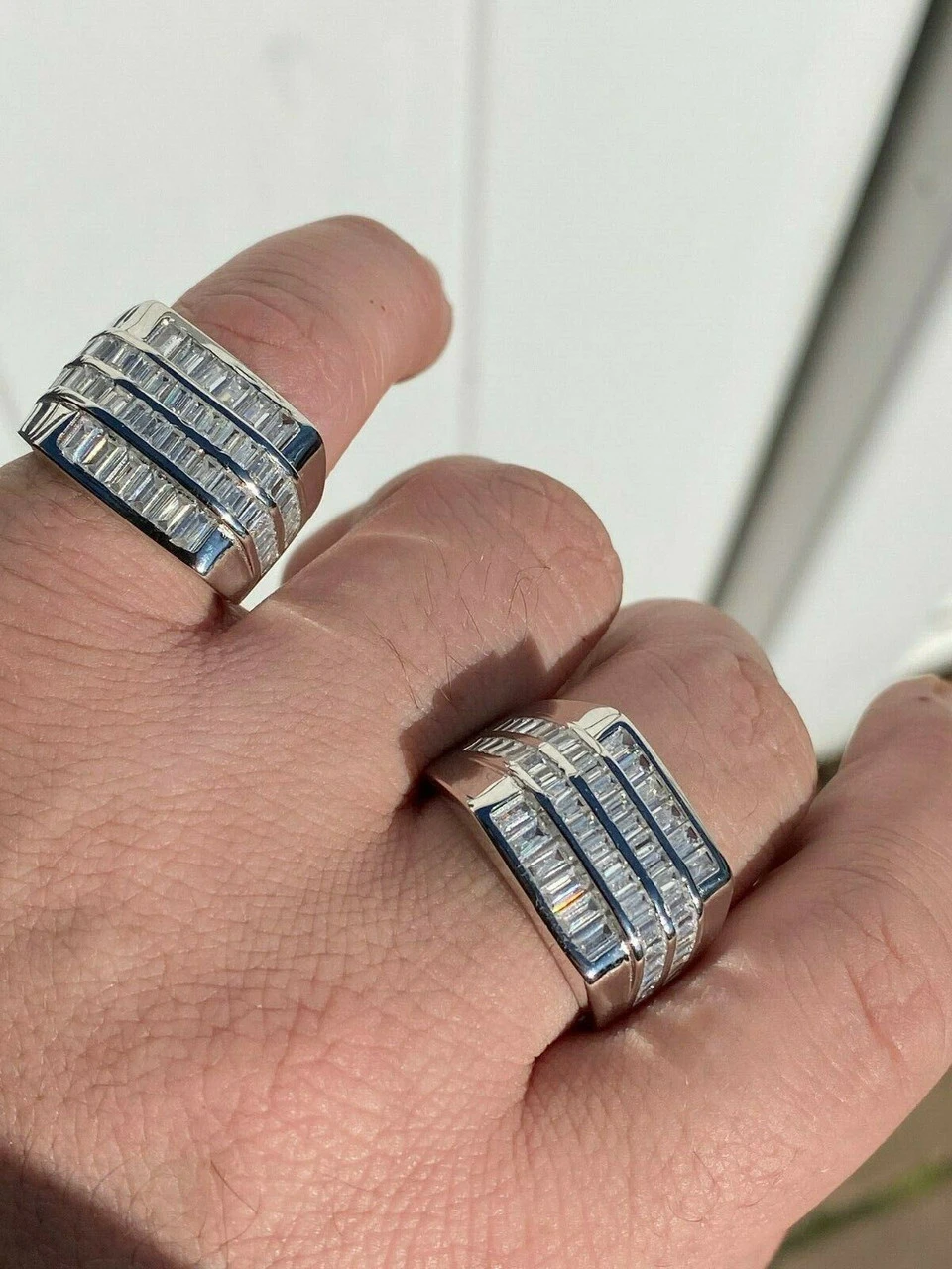 Mens REAL Solid 925 Sterling Silver Iced Baguette CZ Square Ring Pinky Or Signet 5 Mens REAL Solid 925 Sterling Silver Iced Baguette CZ Square Ring Pinky Or Signet - Image 3