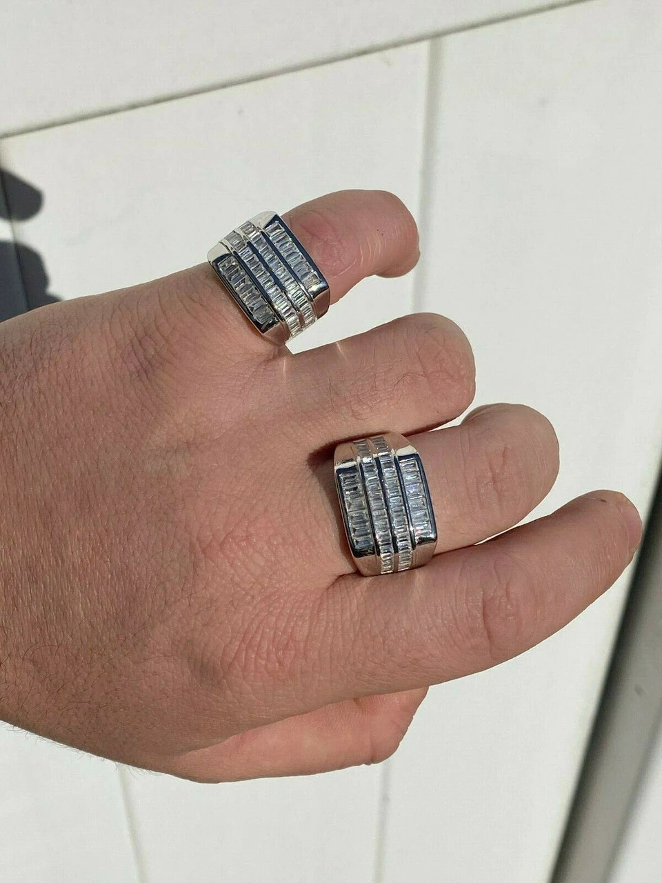 Mens REAL Solid 925 Sterling Silver Iced Baguette CZ Square Ring Pinky Or Signet 8 Mens REAL Solid 925 Sterling Silver Iced Baguette CZ Square Ring Pinky Or Signet - Image 6