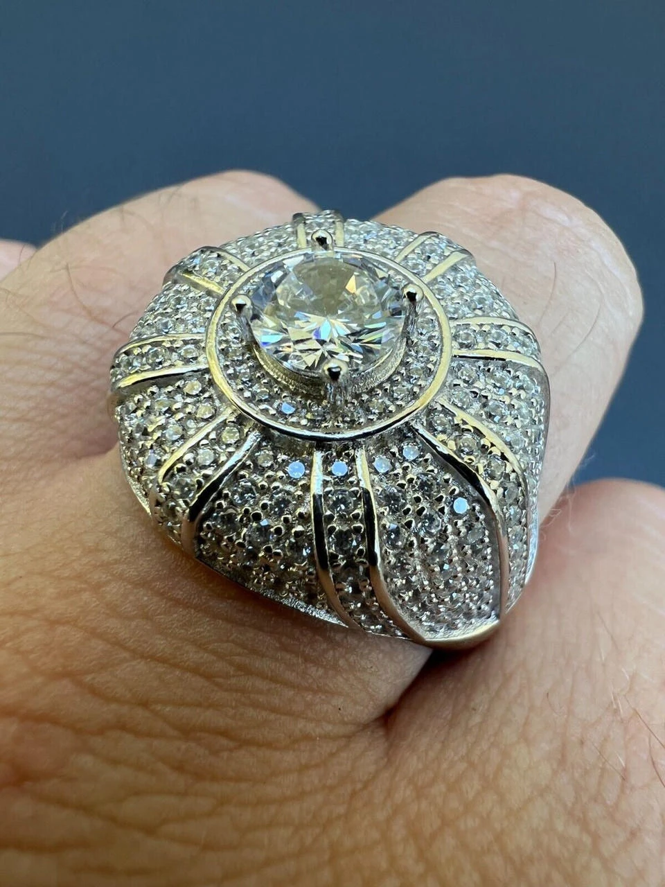 Mens Real Solid 925 Sterling Silver Iced CZ Solitaire Crown Pinky Ring Hip Hop 5 Mens Real Solid 925 Sterling Silver Iced CZ Solitaire Crown Pinky Ring Hip Hop - Image 3