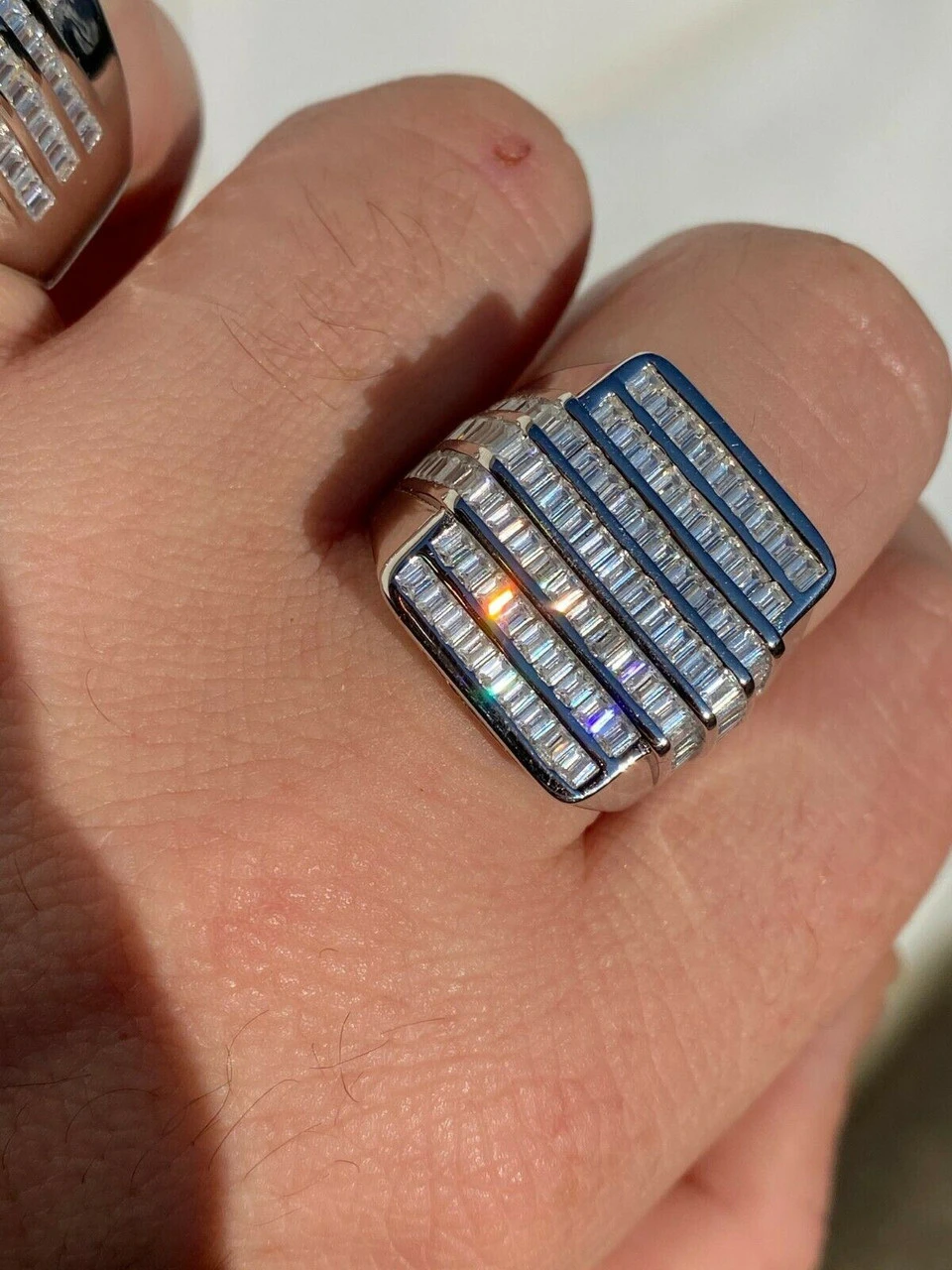 Mens REAL Solid 925 Sterling Silver Iced Diamond Baguette Ring Hip Hop Big Pinky 6 Mens REAL Solid 925 Sterling Silver Iced Diamond Baguette Ring Hip Hop Big Pinky - Image 4