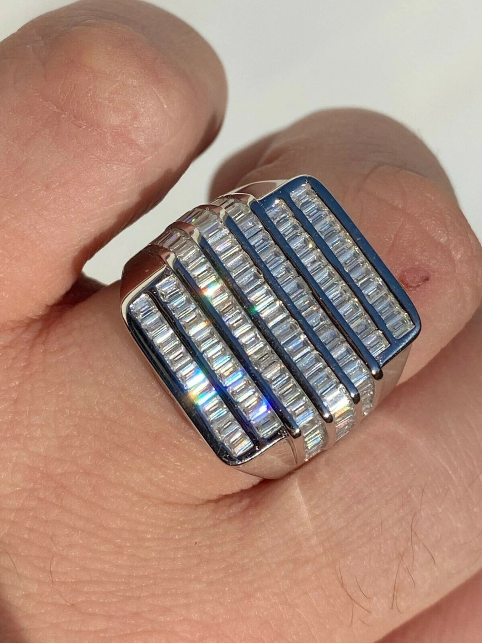 Mens REAL Solid 925 Sterling Silver Iced Diamond Baguette Ring Hip Hop Big Pinky 3 Mens REAL Solid 925 Sterling Silver Iced Diamond Baguette Ring Hip Hop Big Pinky