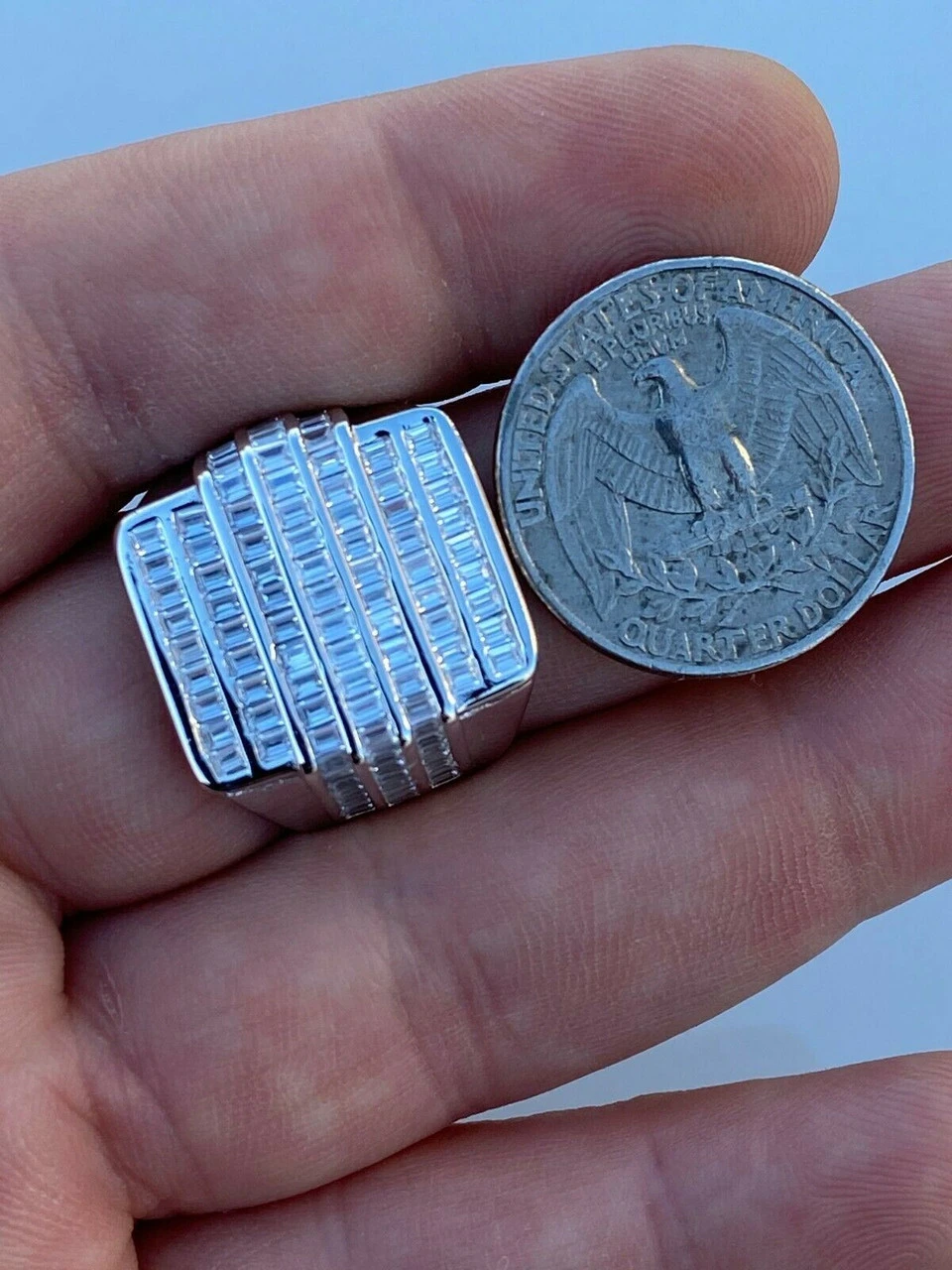 Mens REAL Solid 925 Sterling Silver Iced Diamond Baguette Ring Hip Hop Big Pinky 13 Mens REAL Solid 925 Sterling Silver Iced Diamond Baguette Ring Hip Hop Big Pinky - Image 11