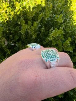 Mens Real Solid 925 Sterling Silver Iced Green Emerald Ring Hip Hop Pinky 7-13 -Harlem Bling Shop harlembling mens real solid 925 sterling silver iced green emerald ring hip hop pinky 7 13 02176.1664360088