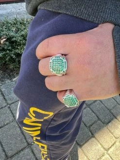Mens Real Solid 925 Sterling Silver Iced Green Emerald Ring Hip Hop Pinky 7-13 -Harlem Bling Shop harlembling mens real solid 925 sterling silver iced green emerald ring hip hop pinky 7 13 57749.1664359902