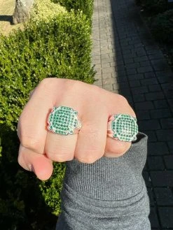 Mens Real Solid 925 Sterling Silver Iced Green Emerald Ring Hip Hop Pinky 7-13 -Harlem Bling Shop harlembling mens real solid 925 sterling silver iced green emerald ring hip hop pinky 7 13 71491.1664362425