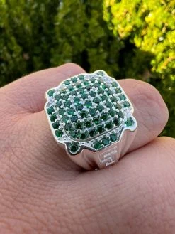 Mens Real Solid 925 Sterling Silver Iced Green Emerald Ring Hip Hop Pinky 7-13 -Harlem Bling Shop harlembling mens real solid 925 sterling silver iced green emerald ring hip hop pinky 7 13 81519.1664359679