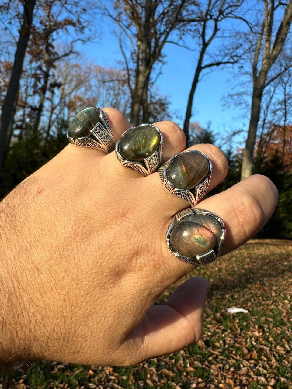 Mens Real Solid 925 Sterling Silver Labradorite Natural Gemstone Ring Sizes 6-13 6 Mens Real Solid 925 Sterling Silver Labradorite Natural Gemstone Ring Sizes 6-13 - Image 4