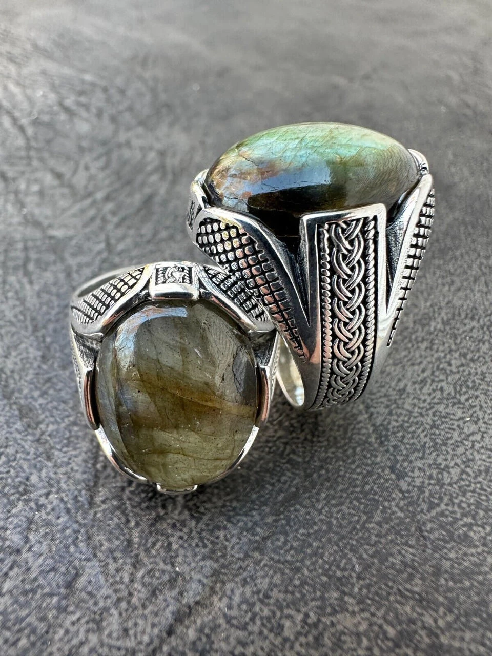 Mens Real Solid 925 Sterling Silver Labradorite Natural Gemstone Ring Sizes 6-13 5 Mens Real Solid 925 Sterling Silver Labradorite Natural Gemstone Ring Sizes 6-13 - Image 3
