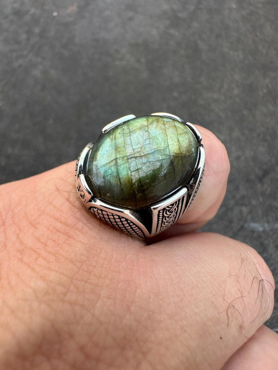 Mens Real Solid 925 Sterling Silver Labradorite Natural Gemstone Ring Sizes 6-13 7 Mens Real Solid 925 Sterling Silver Labradorite Natural Gemstone Ring Sizes 6-13 - Image 5