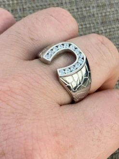 Men's Real Solid 925 Sterling Silver Lucky Horseshoe Ring Iced Sizes 7-13 Pinky -Harlem Bling Shop harlembling mens real solid 925 sterling silver lucky horseshoe ring iced sizes 7 13 pinky 40560.1664386689