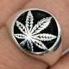 Mens Real Solid 925 Sterling Silver Marijuana Weed 420 Cannabis Ring Sz 7-13