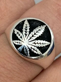 Mens Real Solid 925 Sterling Silver Marijuana Weed 420 Cannabis Ring Sz 7-13
