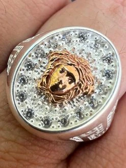 Mens Real Solid 925 Sterling Silver Medusa Hip Hop Iced Out Ring Sz 7-13