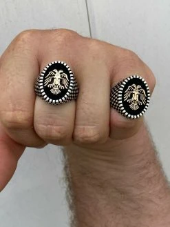 Mens Real Solid 925 Sterling Silver Ring Albanian Kosovo Double Headed Eagle -Harlem Bling Shop harlembling mens real solid 925 sterling silver ring albanian kosovo double headed eagle 43660.1664383365