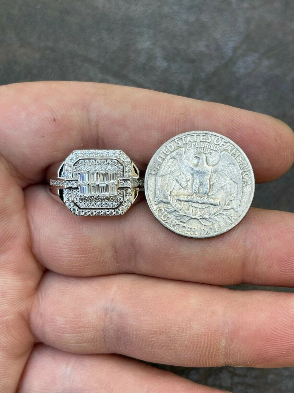 Mens Real Solid 925 Sterling Silver Ring Fully Iced Baguette Diamond Flooded Out 11 Mens Real Solid 925 Sterling Silver Ring Fully Iced Baguette Diamond Flooded Out - Image 9