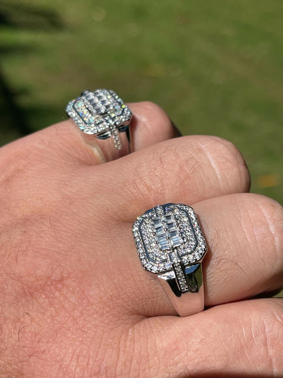 Mens Real Solid 925 Sterling Silver Ring Fully Iced Baguette Diamond Flooded Out 4 Mens Real Solid 925 Sterling Silver Ring Fully Iced Baguette Diamond Flooded Out - Image 2