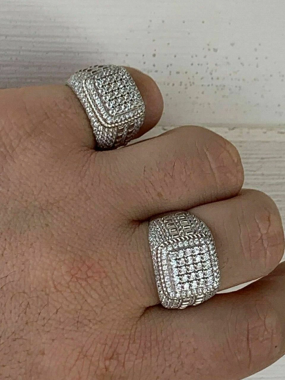 Men's Real Solid 925 Sterling Silver Ring Real Icy Square Cluster Hip Hop Pinky 11 Men's Real Solid 925 Sterling Silver Ring Real Icy Square Cluster Hip Hop Pinky - Image 9