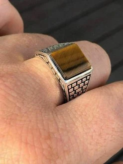 Mens Real Solid 925 Sterling Silver Tiger Eye Square Ring Size 7 8 9 10 11 12 13 -Harlem Bling Shop harlembling mens real solid 925 sterling silver tiger eye square ring size 7 8 9 10 11 12 13 24093.1664393523