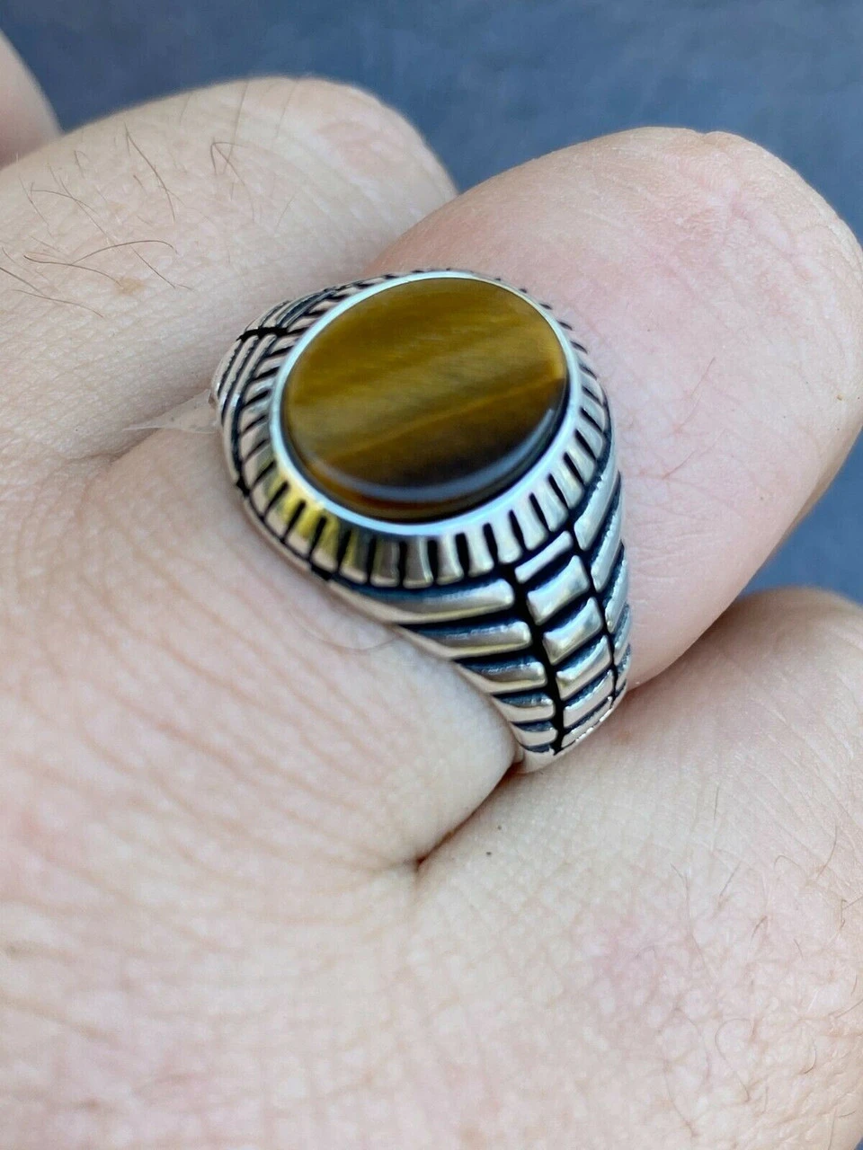 Mens Real Solid 925 Sterling Silver Tiger's Eye Signet Ring Round Pinky Sz 7-13 10 Mens Real Solid 925 Sterling Silver Tiger's Eye Signet Ring Round Pinky Sz 7-13 - Image 8